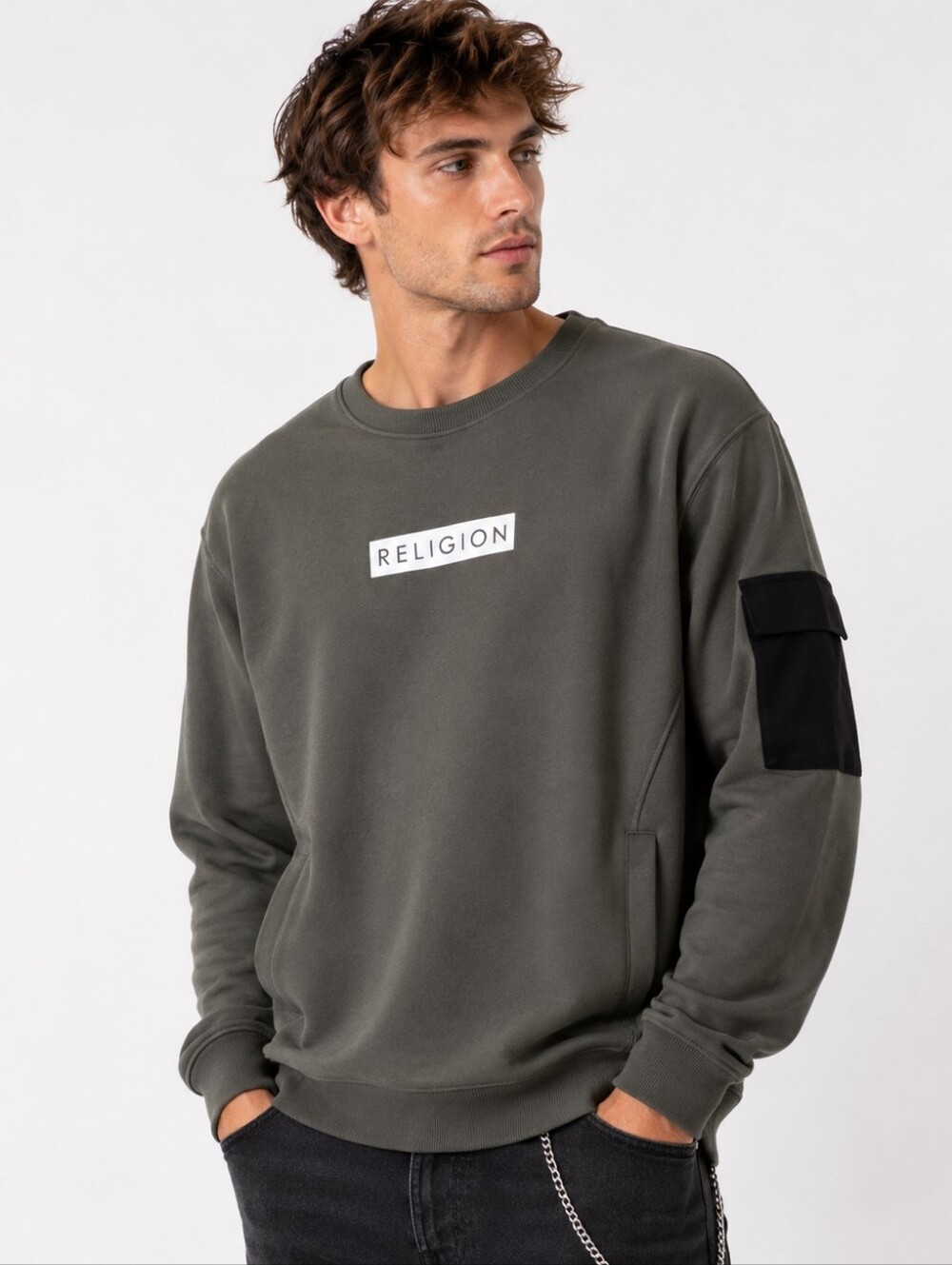 Religion London Long Sleeve Logo Print French Terry Men's Sweatshirt Size XL